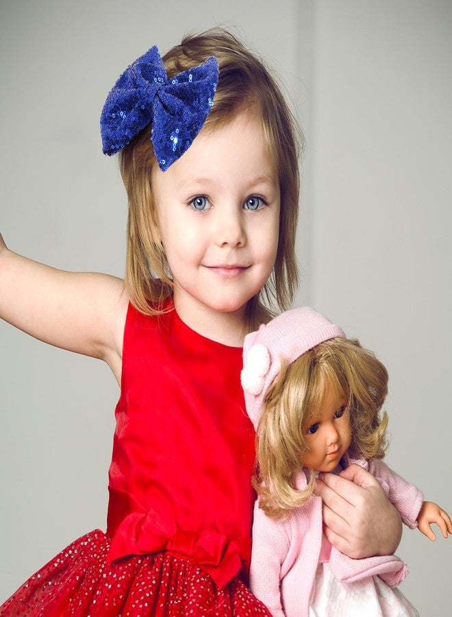 CN 5 Inch Blue Glitter Hair Bows for Girls Alligator Clips Sparkly Sequin Hair Accessories for Kids Toddler Women on Birthday Wedding Christmas and Party - Image 4